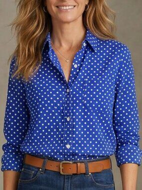 Lauren Ralph Lauren 100% Cotton Polka Dot Button-down Shirt Size Petite M
